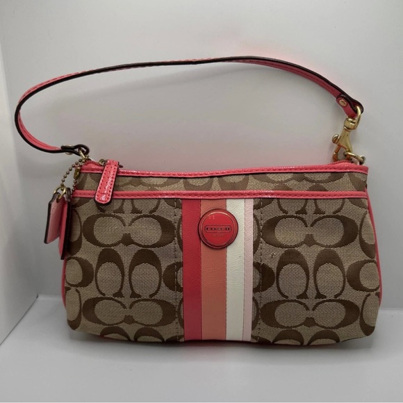 Coach Handbags - COACH Signature Pink and Tan Canvas Small Purse